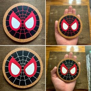 Spider-Man Miles Morales Mask Painted Cork Coasters Bundle of 2